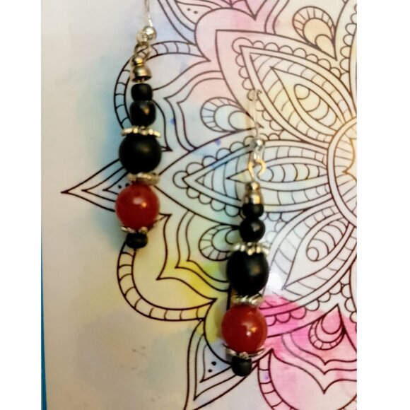 OBSIDIAN, CARNELIAN, SILVERY BALI STYLE ACCENTS - Picture 6 of 9